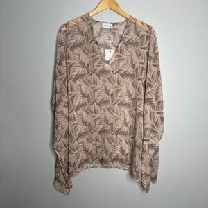 Adrienne‎ Women's Pink, Brown and Ivory Sheer Tropical Plant Print Poncho Size S